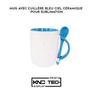 MUG AVEC CUILLÈRE BLEU CIEL CÉRAMIQUE POUR SUBLIMATION