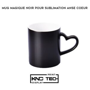 MUG MAGIQUE NOIR POUR SUBLIMATION ANSE COEUR