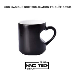 MUG MAGIQUE NOIR SUBLIMATION POIGNÉE CŒUR